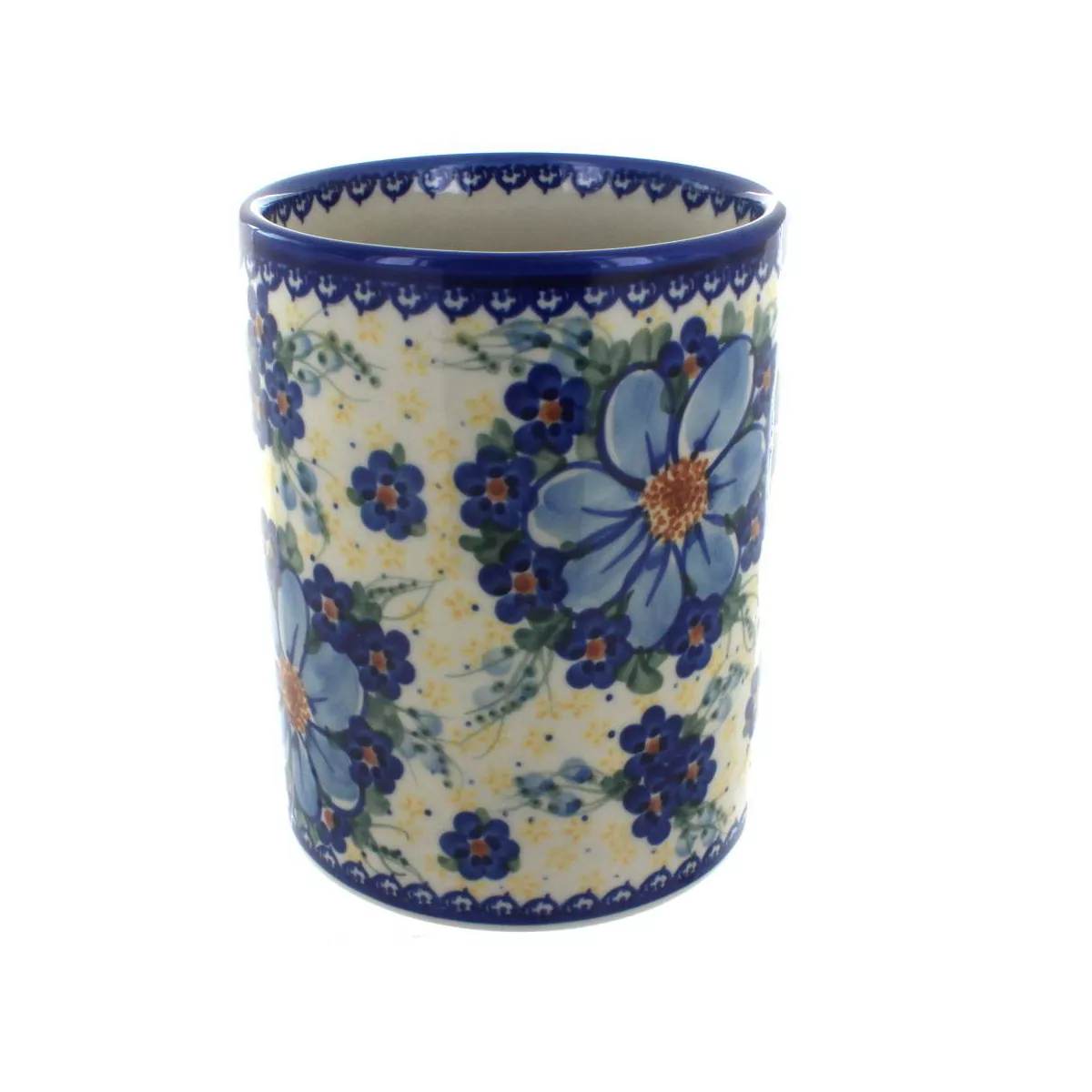 Blue Rose Polish Pottery Daisy Surprise Utensil Jar