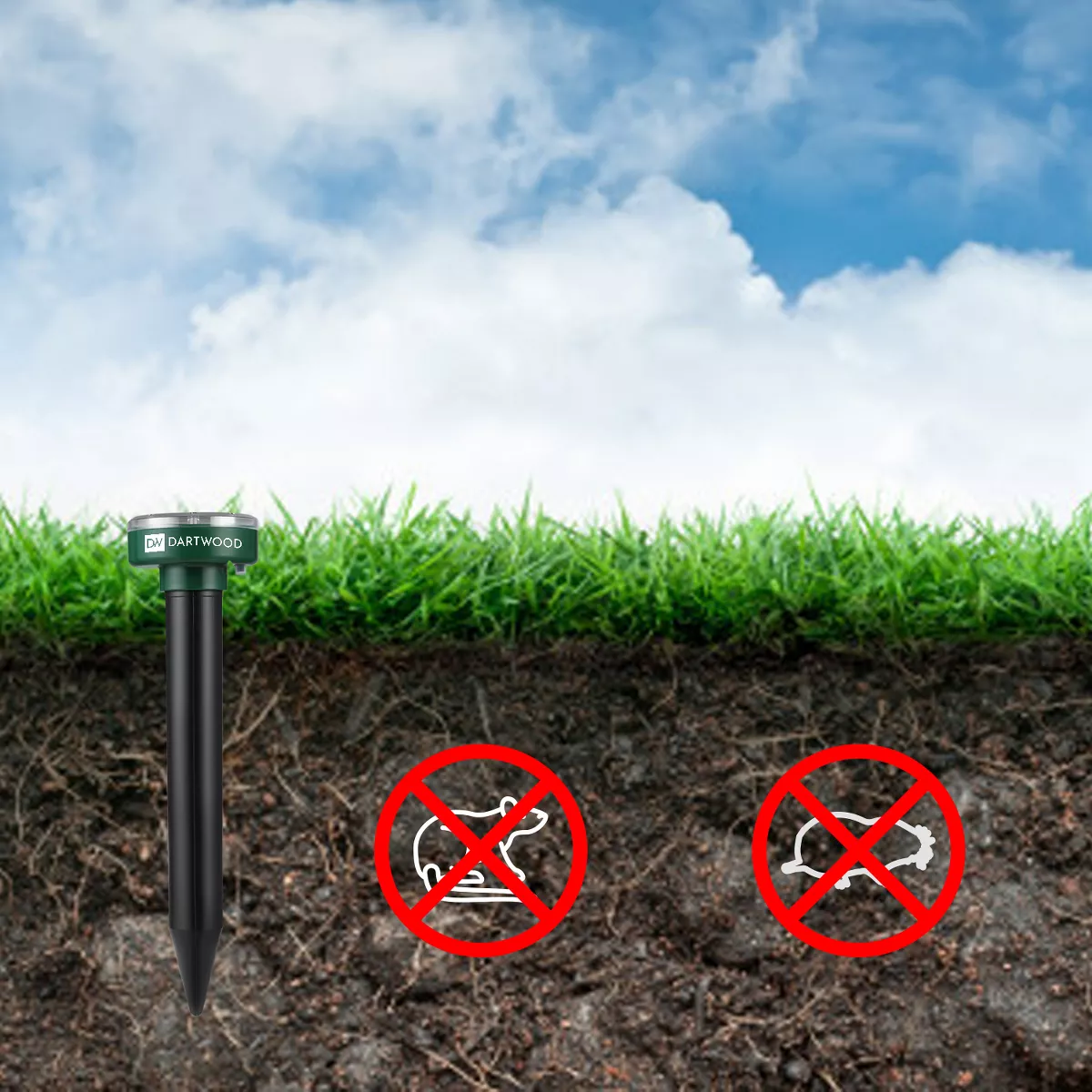 Dartwood Outdoor Solar Ultrasonic Pest and Mole Repellent for Groundhogs, Rats, Mice, Snakes in Your Gardens, Lawns and Yards (2 Pack)