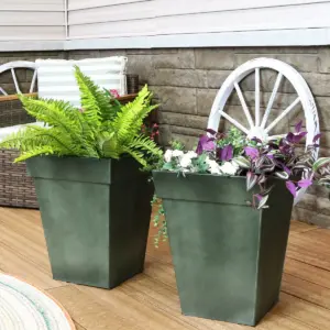 Sunnydaze Modern Decorative Indoor/Outdoor Galvanized Steel Standing Planters for Flowers, Plants and Herbs - 13.75