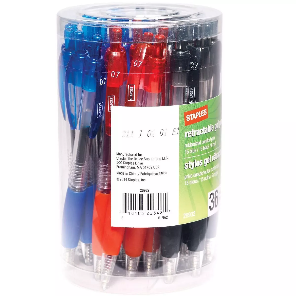 Staples Retractable Gel Pens Medium Point Assorted Ink 36/Pack (26932-CC) 1170110