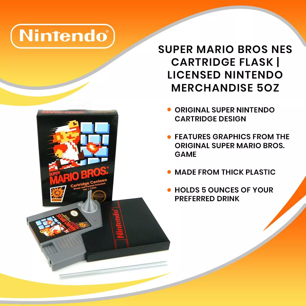 Just Funky Super Mario Bros NES Cartridge Flask | Licensed Nintendo Merchandise 5oz