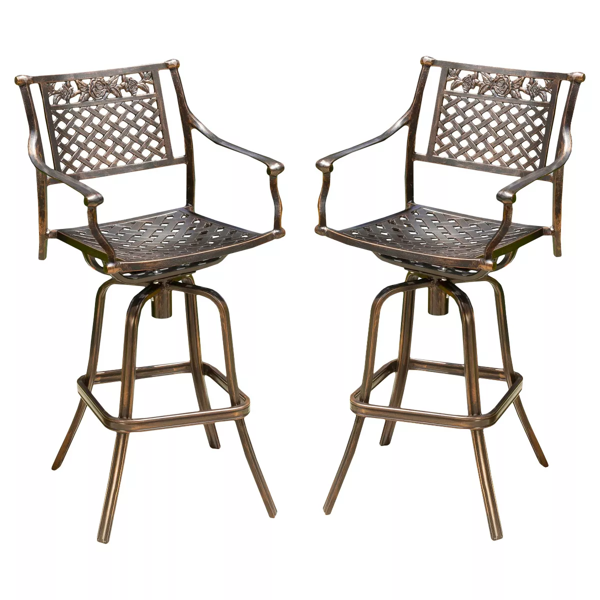 Sebastian Set of 2 Cast Aluminum Patio Barstool - Copper - Christopher Knight Home