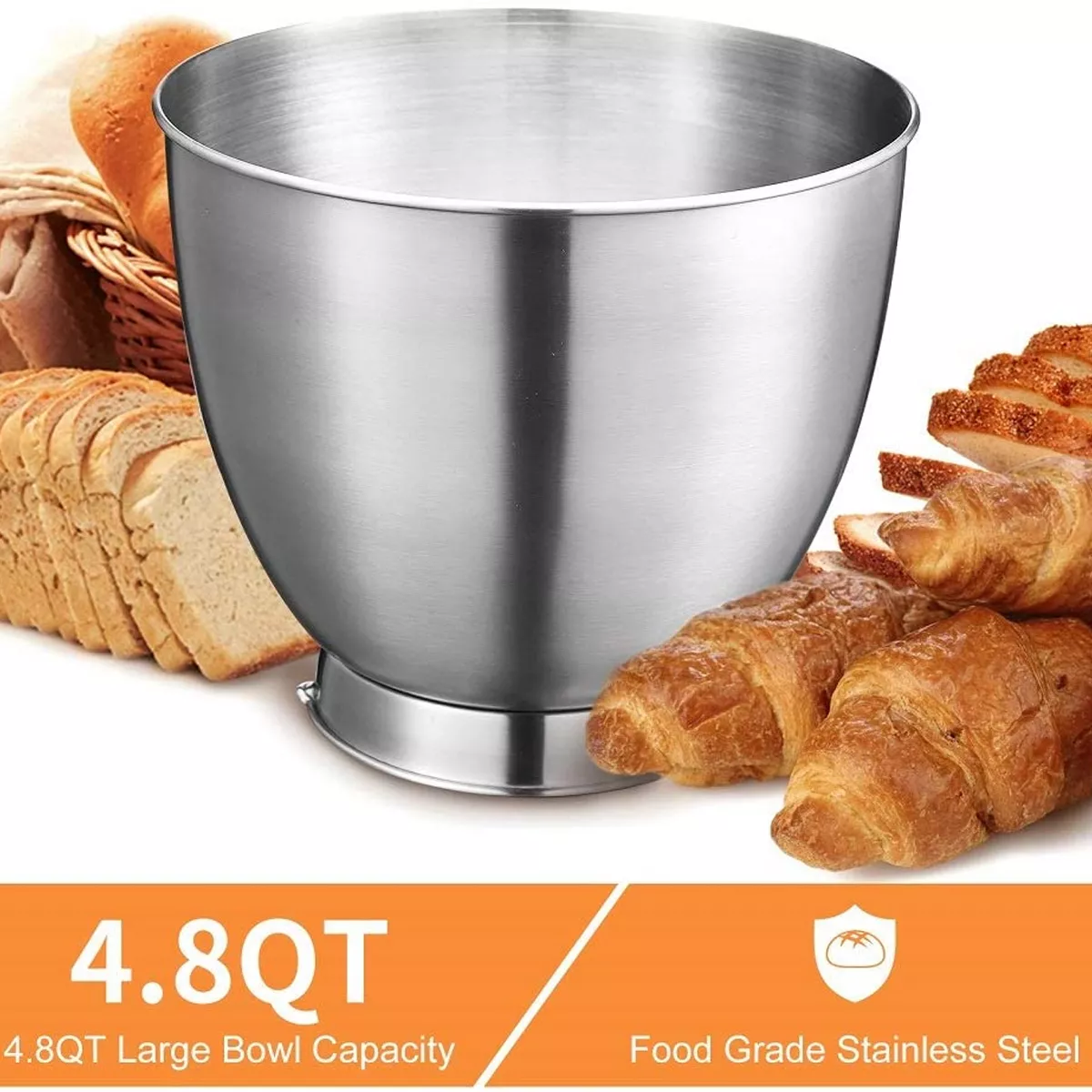 Geek Chef GSM45W Stainless Steel 4.8 Quart Bowl 12 Speed Kitchen Countertop Baking Food Stand Mixer with Beater Paddle, Dough Hook, and Whisk, White