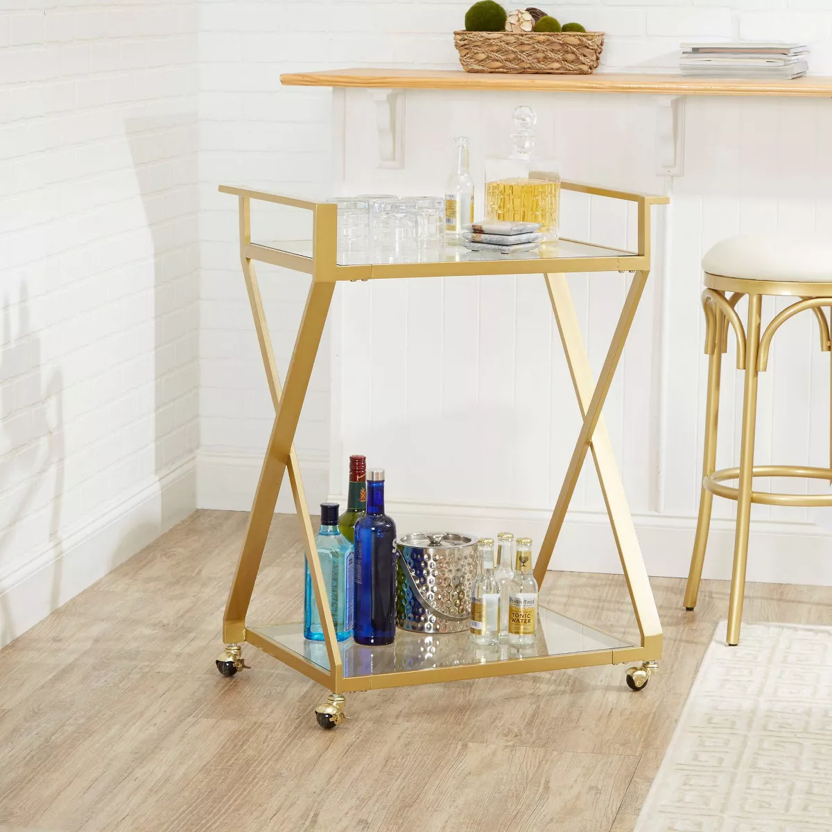 Regina Gold X Frame 2 Tier Serving Cart Gold - Silverwood
