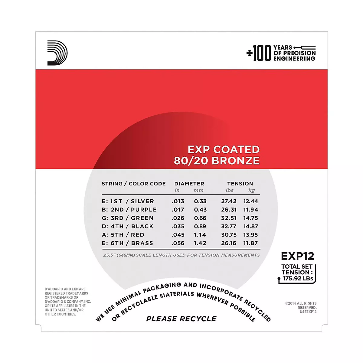 D'Addario EXP12 Coated 80/20 Bronze Medium Acoustic Guitar Strings