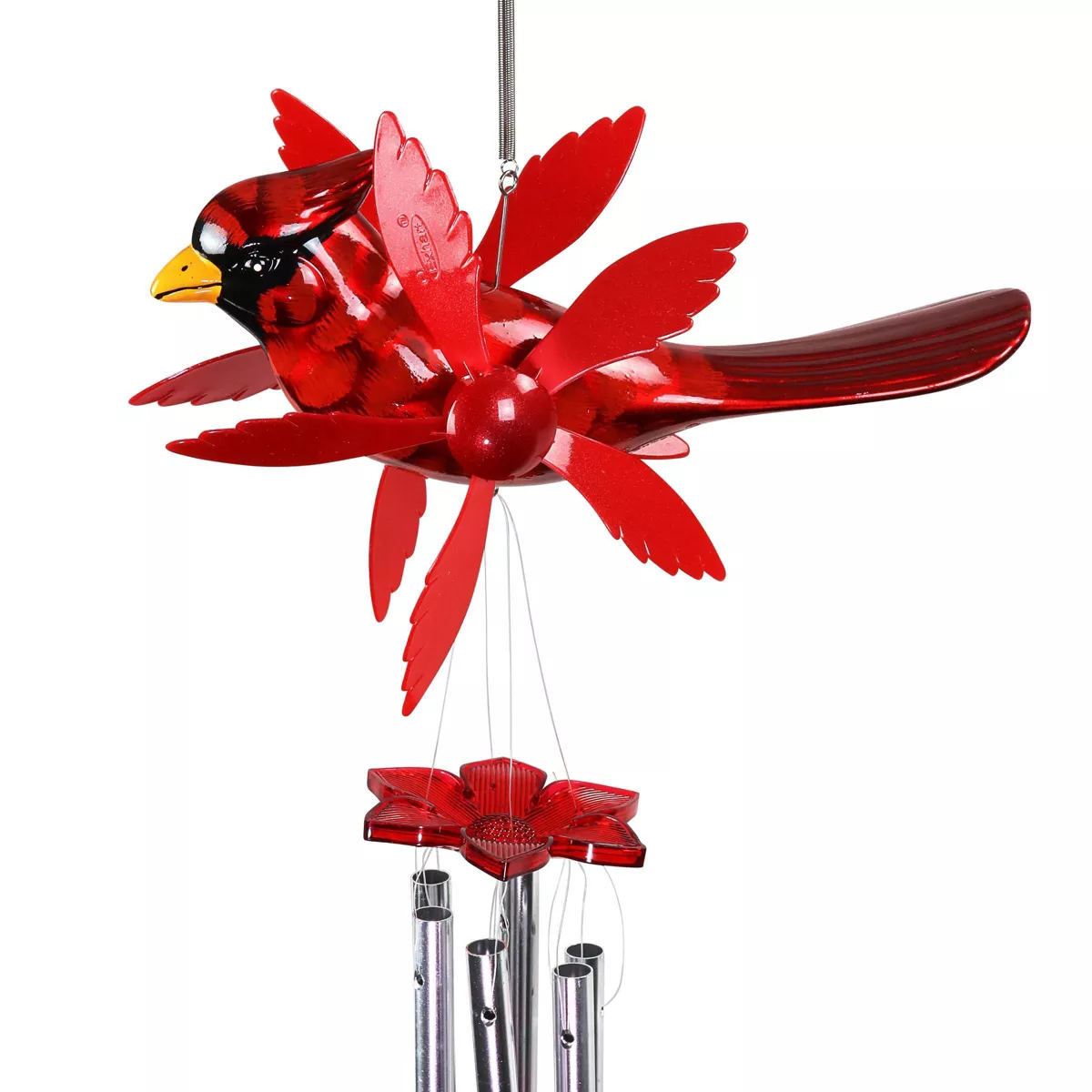 24" Metal Cardinal Spinning Wings Wind Chime Red - Exhart