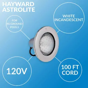 Hayward W3SP0583SL100 AstroLite 120 Volt 500 Watt Outdoor In Ground Swimming Pool White Light with Stainless Steel Face Rim, EZ Lock Clamp