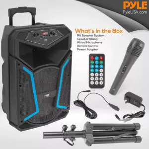 Pyle PPHP122SM 800 Watts Portable Indoor Outdoor Bluetooth Speaker System with Rechargeable Battery and Flashing Party Lights