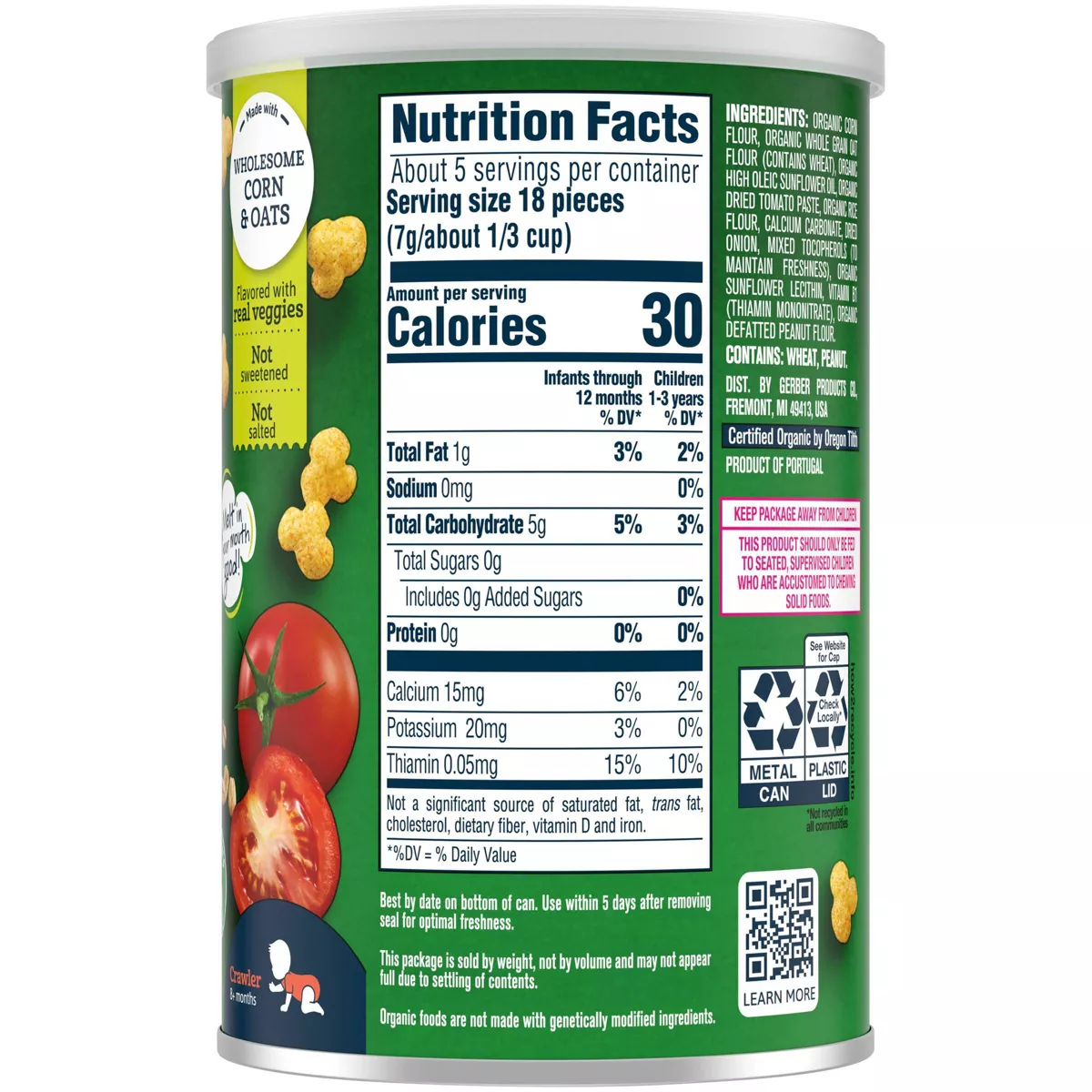 Gerber Organic BabyPops Tomato Puffed Corn & Oat Baby Snacks - 1.23oz