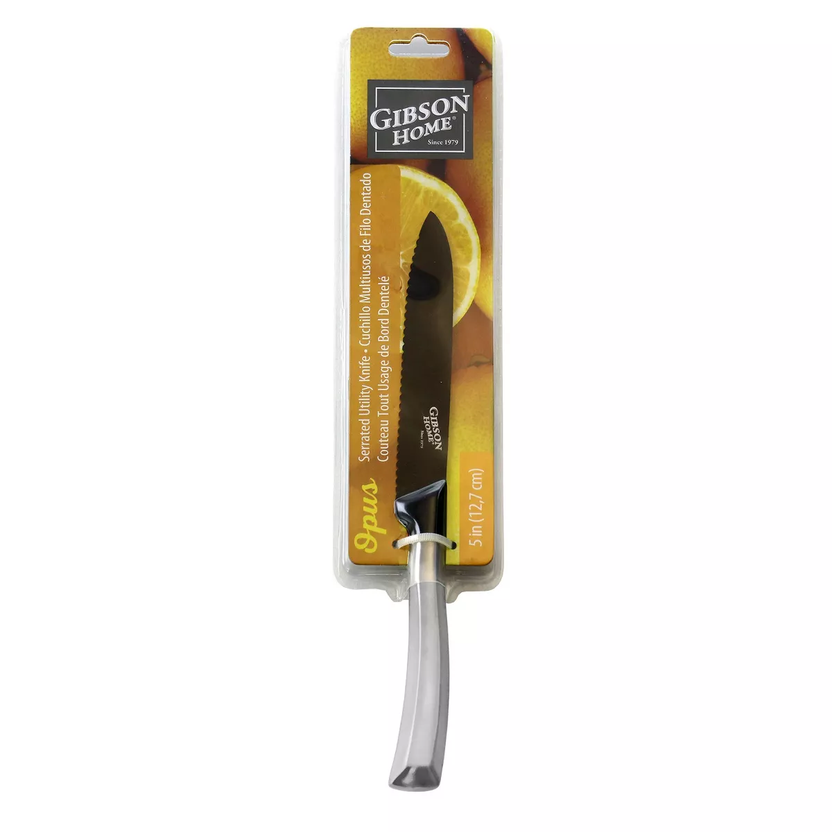 Gibson Home Opus 5 Inch Stainless Steel Serrated Utility Knife With Black Blade