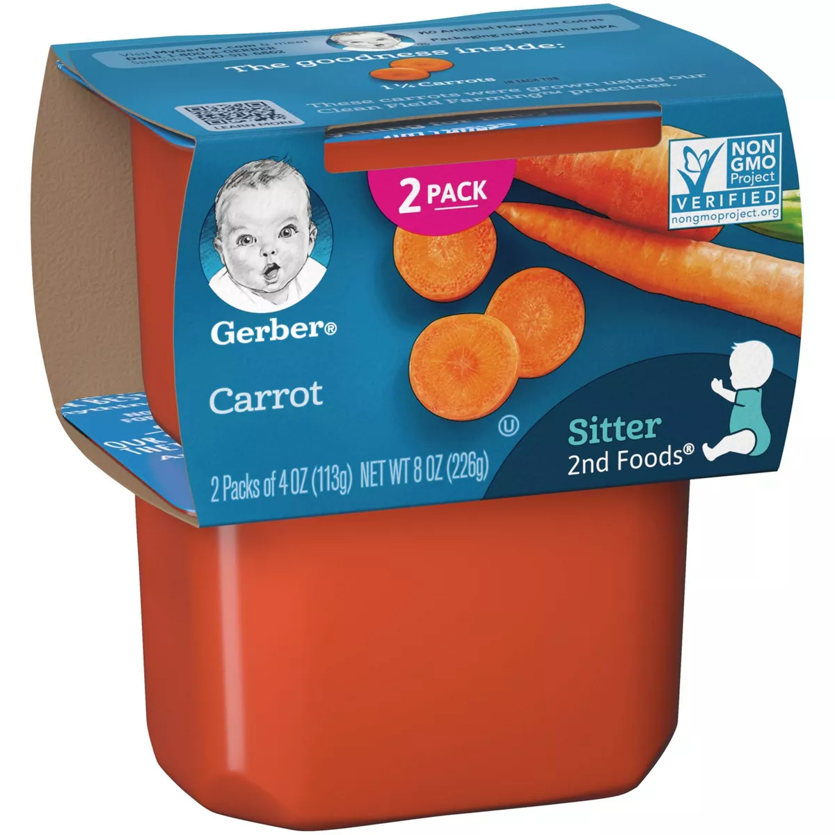 Gerber Sitter 2nd Foods Carrot Baby Meals Tubs - 2ct/4oz Each