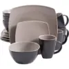 Gibson 102264.16RM Elite 16 Piece Durable Square Matte Dinnerware Set with Plates, Bowls, and Mugs, Microwave and Dishwasher Ready