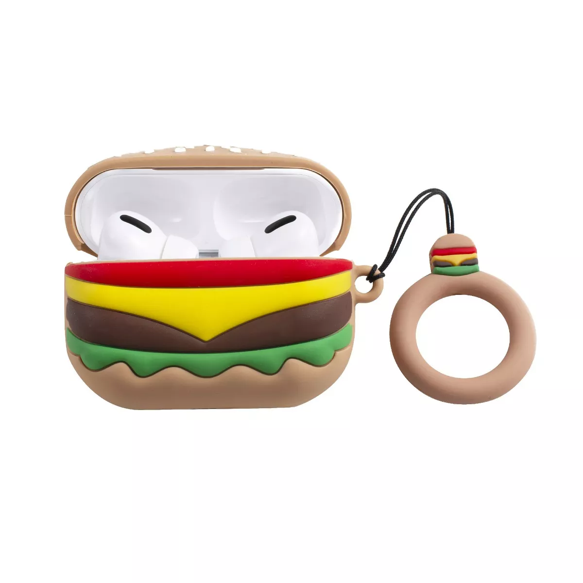 Insten Cute 3D Silicone Case For AirPods Pro, Hamburger Burger Cartoon Cover with Ring Strap
