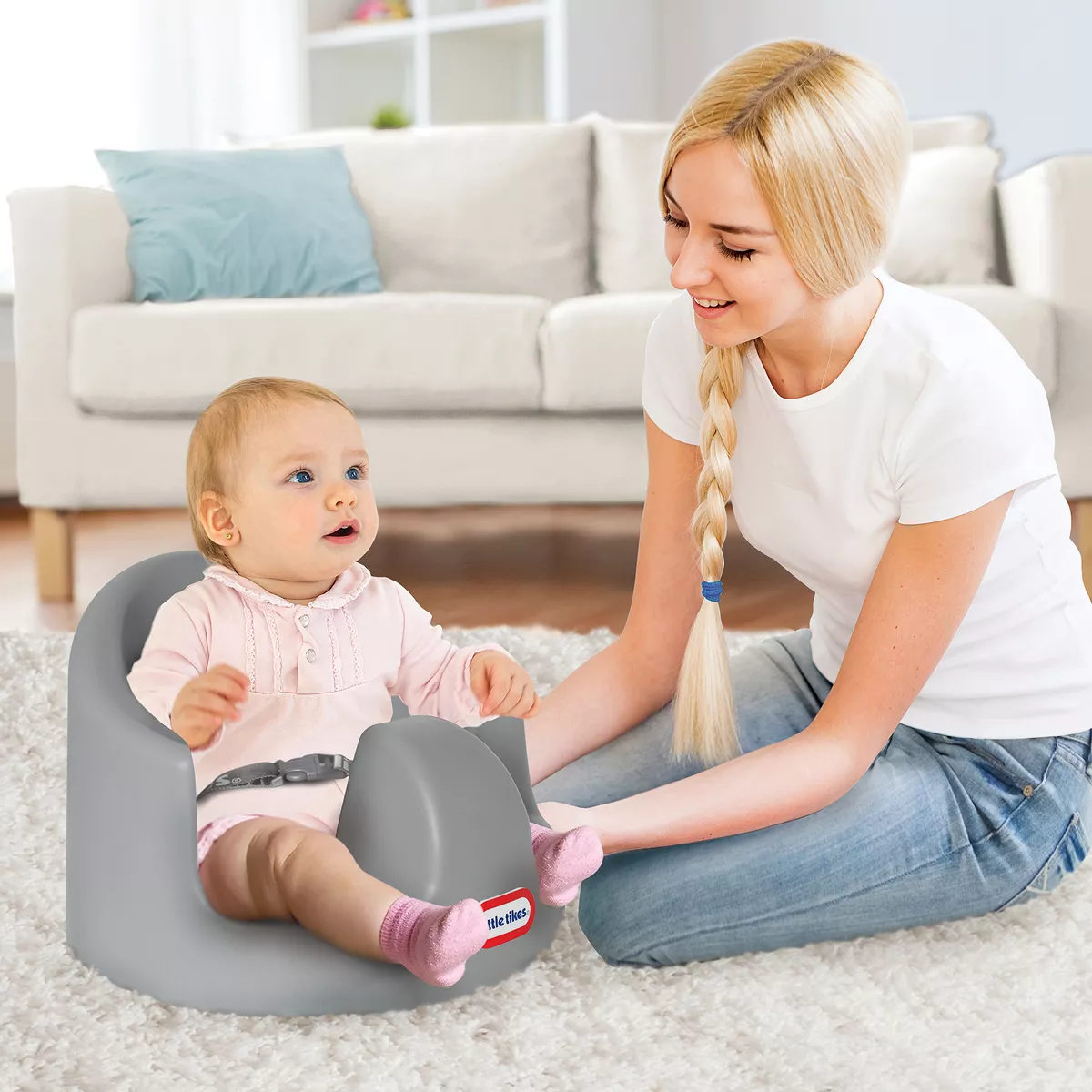 Little Tikes My First Seat Foam Cushion Floor Support Seat Baby Chair for Infant, Toddler, and Baby Feeding, Dining, and Activity Playing (Grey)