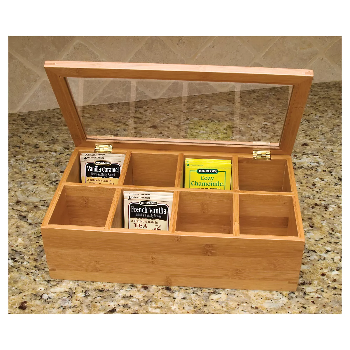 Lipper International Bamboo 8-Compartment Tea Box with Acrylic and Bamboo Lid