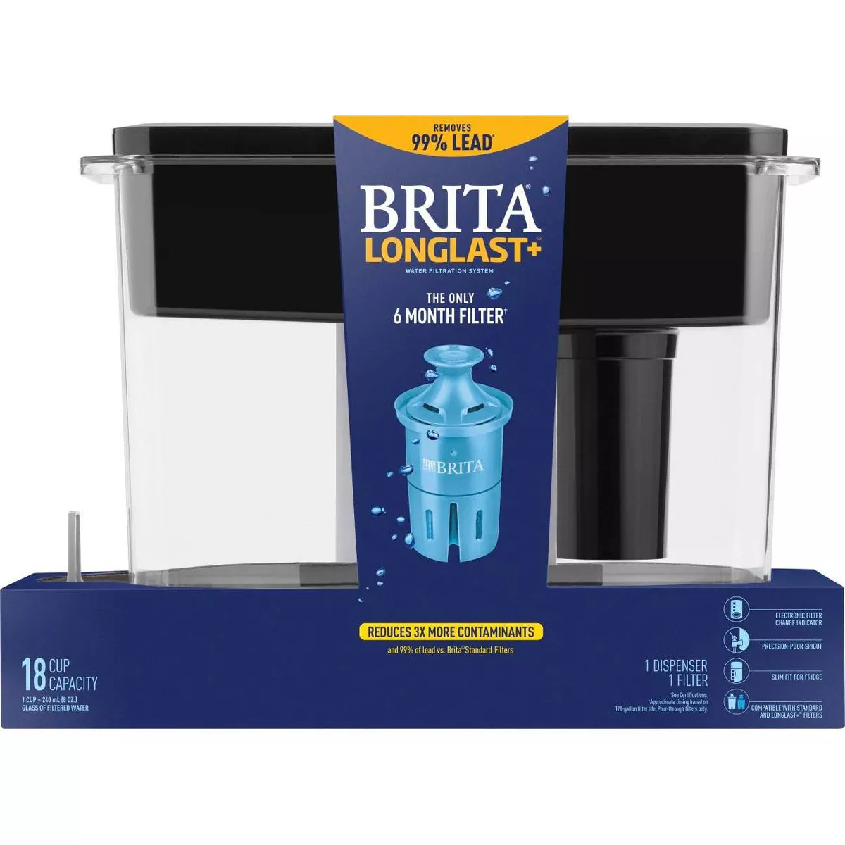 Brita Extra Large 18-Cup BPA Free UltraMax Water Dispenser with 1 Longlast Filter -Jet Black