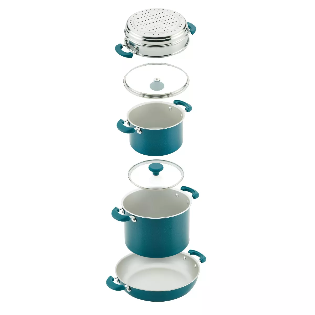 Rachael Ray Create Delicious 8pc Aluminum Nonstick Cookware Stacking Set Teal