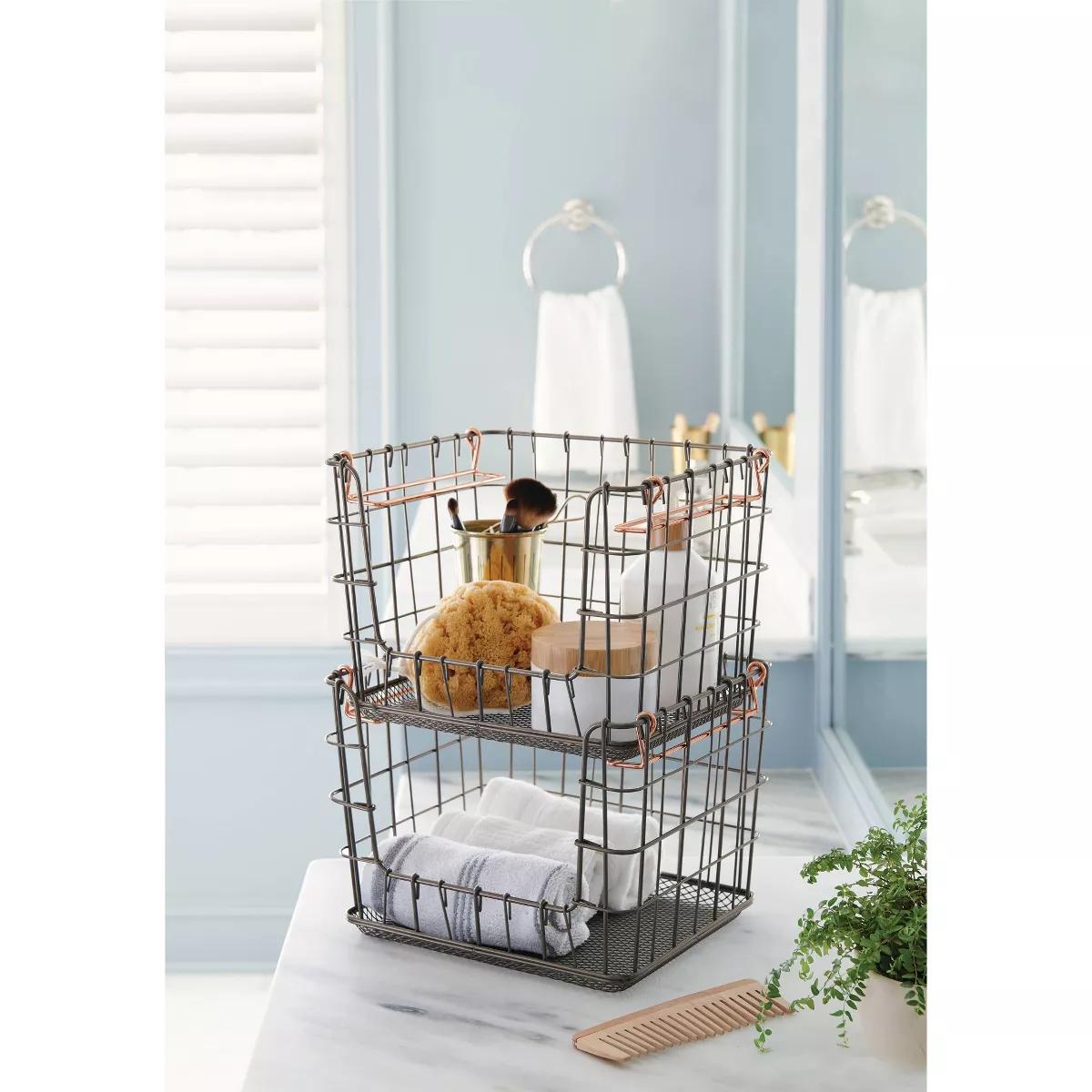 Wire Stackable Basket With Copper Handle Pewter - Threshold™