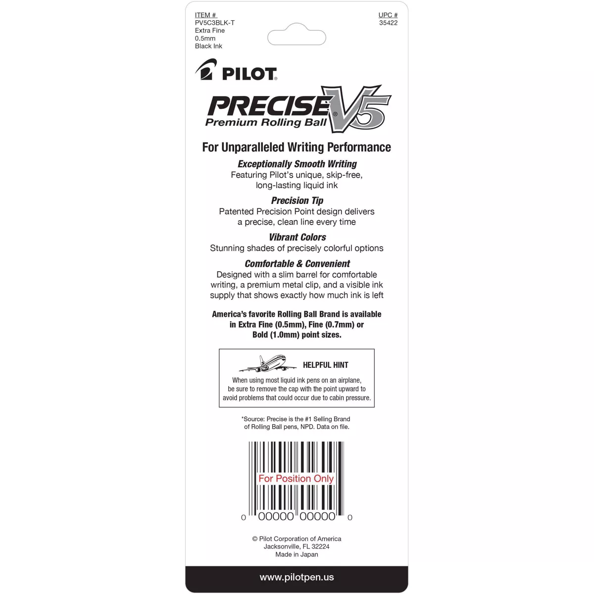 Pilot 3ct Precise V5 Rolling Ball Pens Extra Fine Point 0.5mm Black