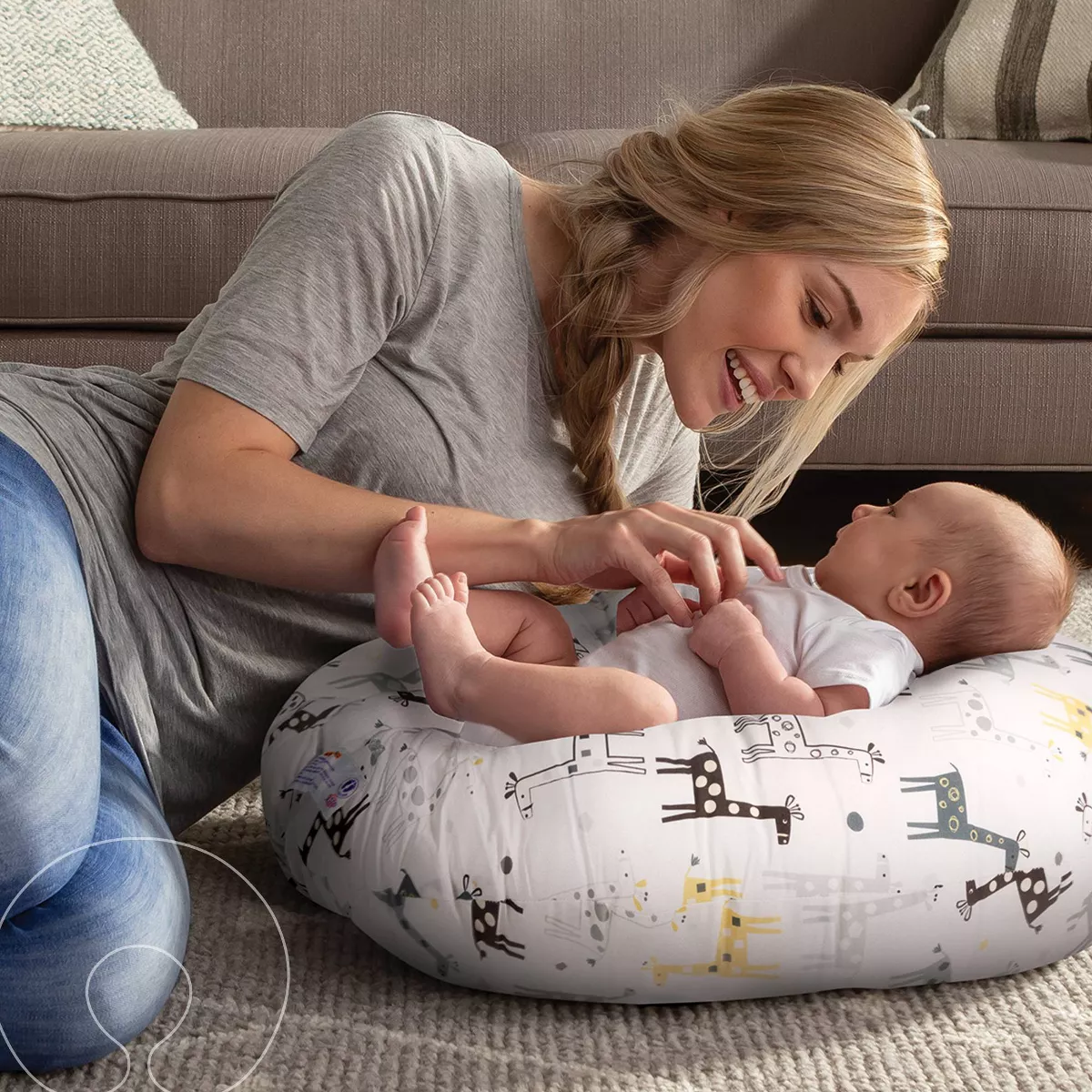Boppy Original Newborn Lounger - Gray/Gold Giraffe