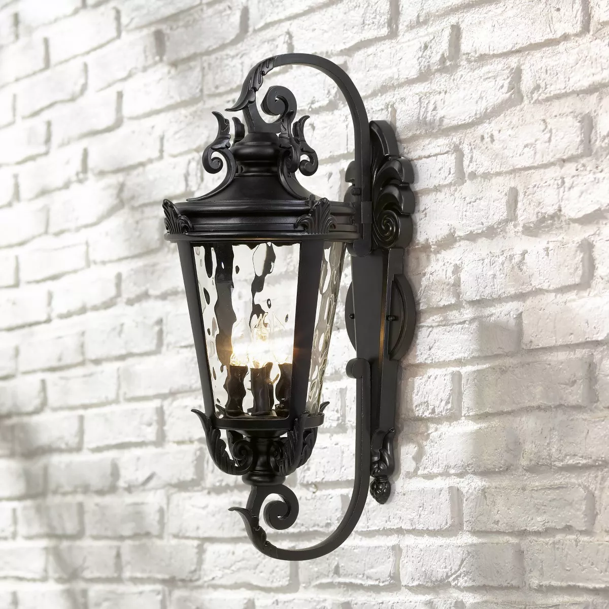 John Timberland Mediterranean Outdoor Wall Light Fixture Textured Black Scroll 27 1/2