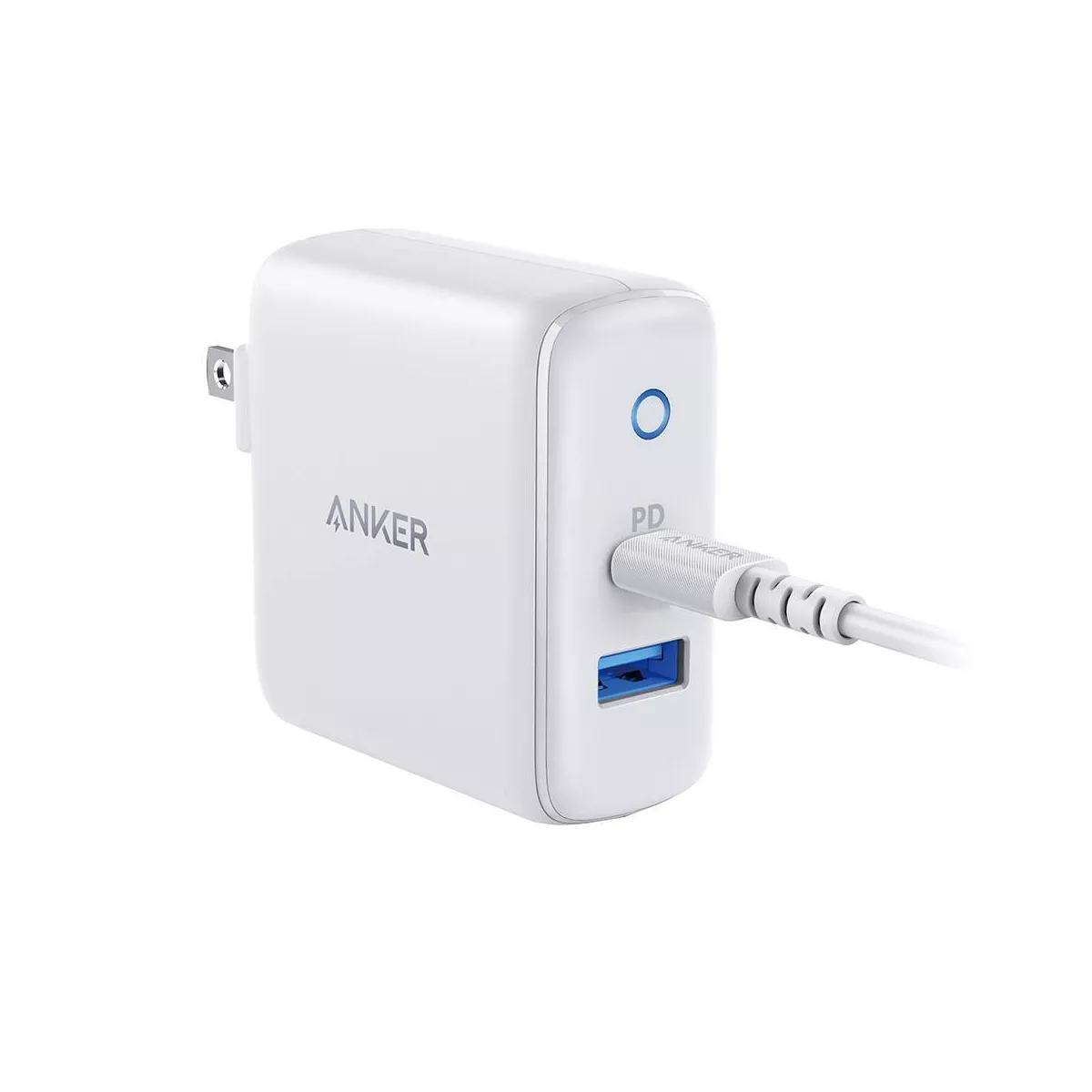 Anker 2-Port PowerPort 25.5W Power Delivery Wall Charger (with 3' PowerLine Select Lightning to USB-C Cable) - White