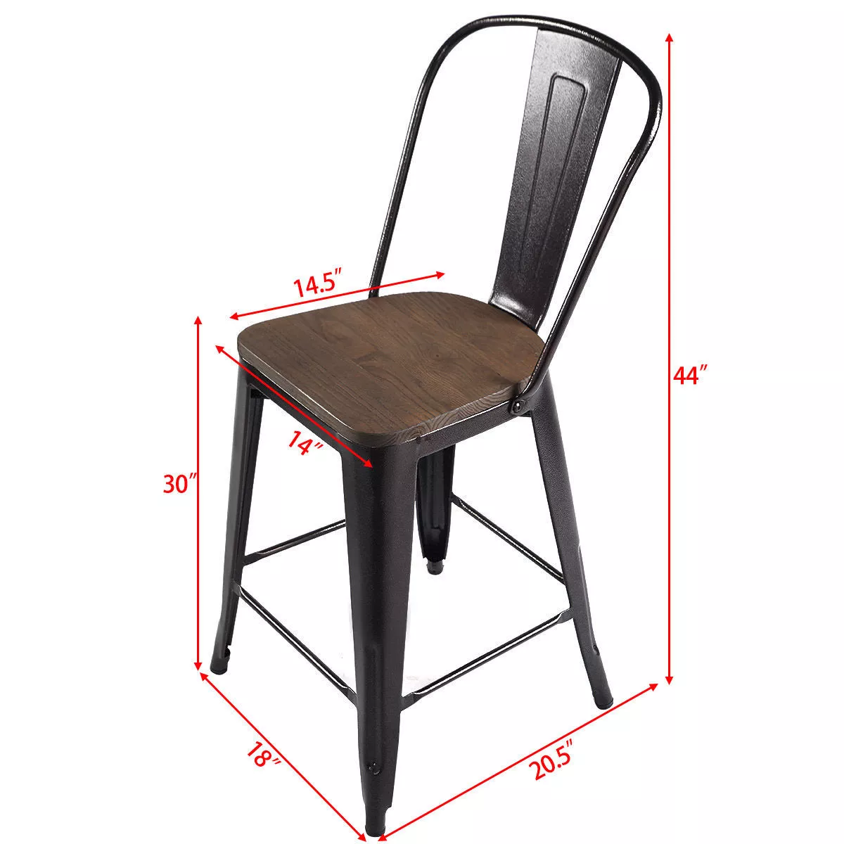 Costway Copper Set of 2 Metal Wood Bar Stool Style Kitchen Dining Chairs 29.5