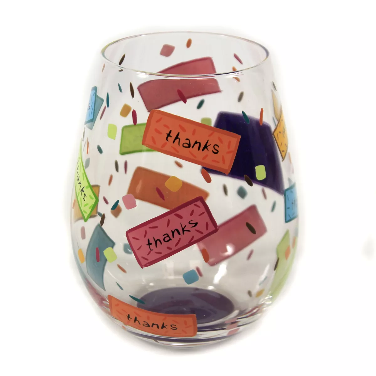 Tabletop 4.5" Many Thanks Stemless Wine Glass Lolita Hand Painted Enesco - Drinkware
