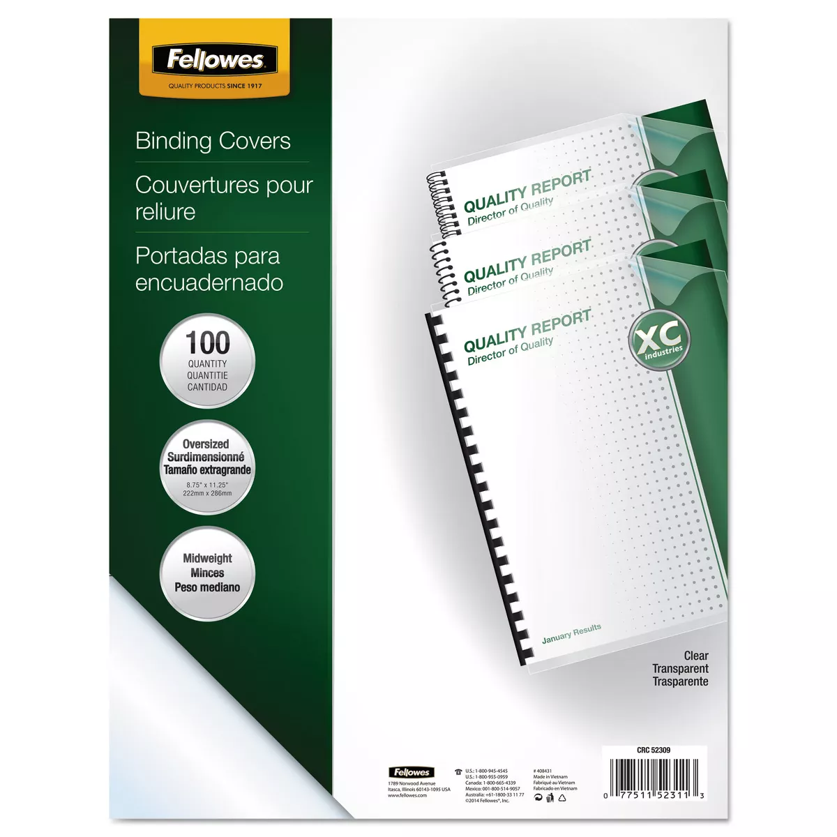 Fellowes Crystals Presentation Covers with Round Corners 11 1/4 x 8 3/4 Clear 100/Pack 52311
