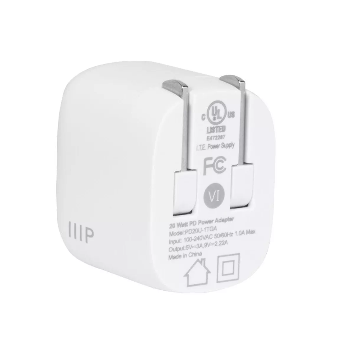Monoprice USB-C Charger, 20W 1-port PD GaN Technology Foldable Wall Charger White, Power Delivery for MacBook Pro/Air, iPad Pro, iPhone