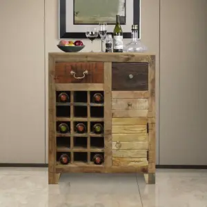 3 Drawer Wooden Wine Bar Cabinet with 1 Door Storage and Wine Slots Brown - The Urban Port