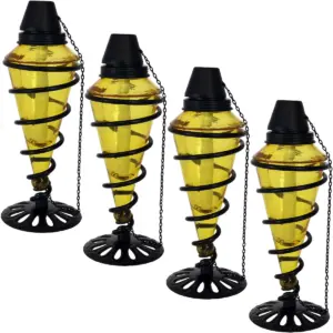 Sunnydaze Outdoor Tabletop Glass and Metal Swirl Patio Table and Lawn Citronella Torch Set - Yellow - 8pk