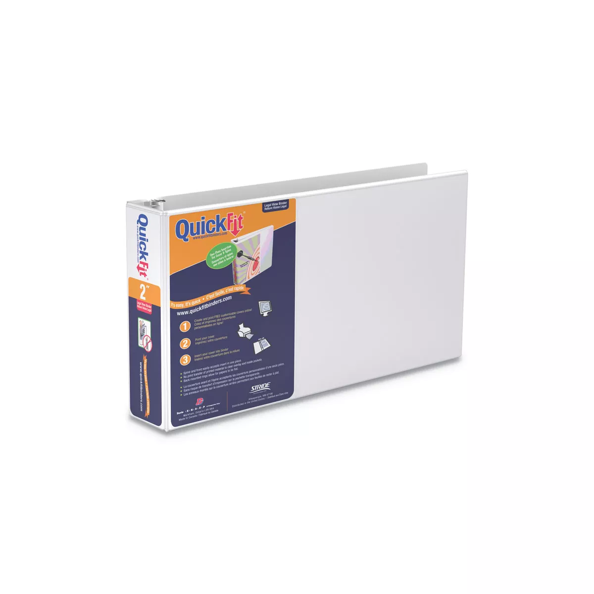 Stride QuickFit Landscape Spreadsheet Round Ring View Binder 3 Rings 2" Capacity 14 x 8.5 White