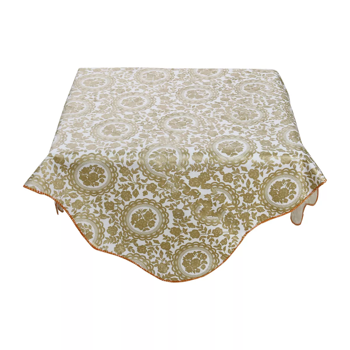 35"x35" Square Vinyl Water Oil Resistant Printed Tablecloths Golden Turntable Flower - PiccoCasa