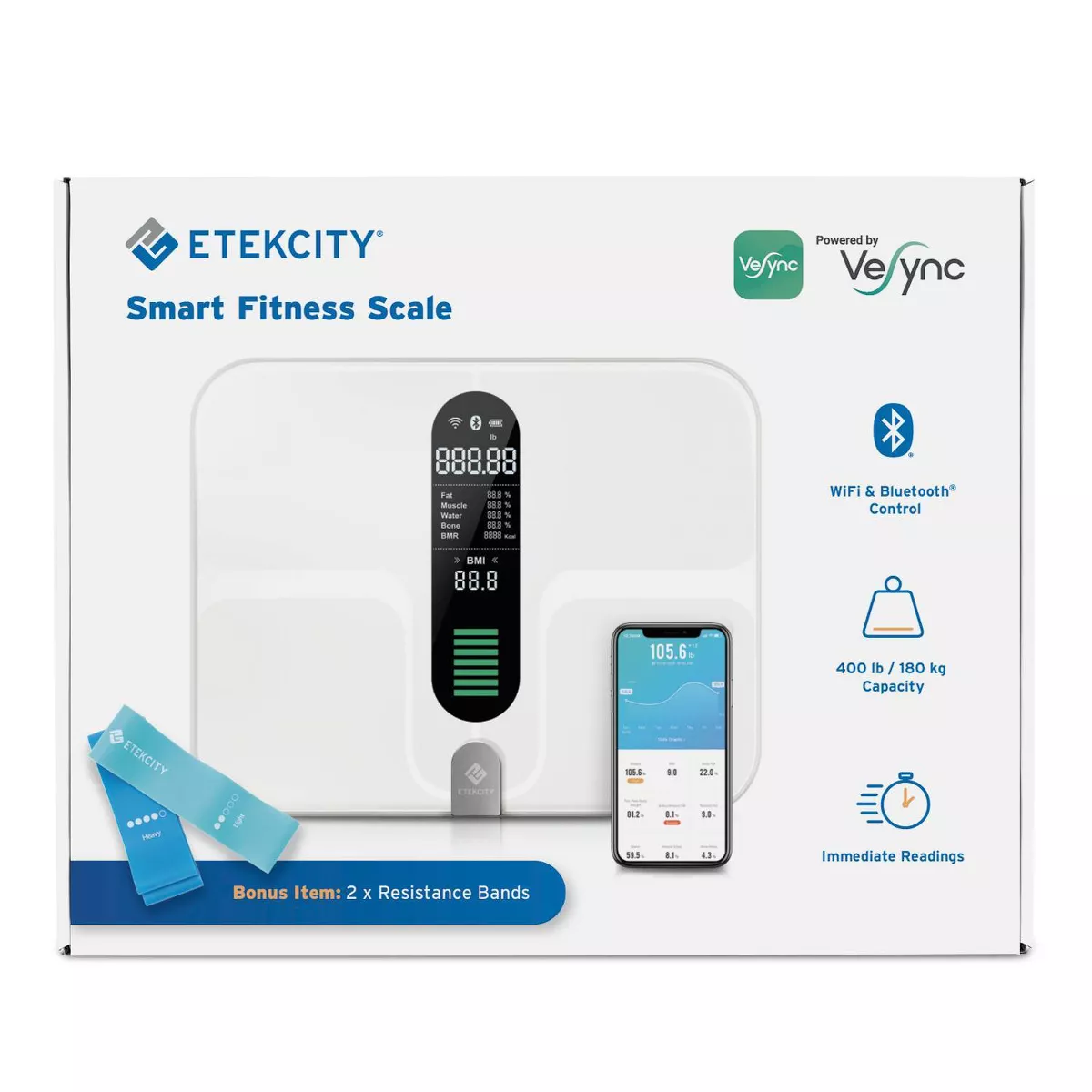 Smart Fitness Scale with Body Composition and Resistance Bands Black - Etekcity