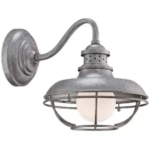 Franklin Iron Works Farmhouse Barn Light Fixture Galvanized Steel Open Cage 13