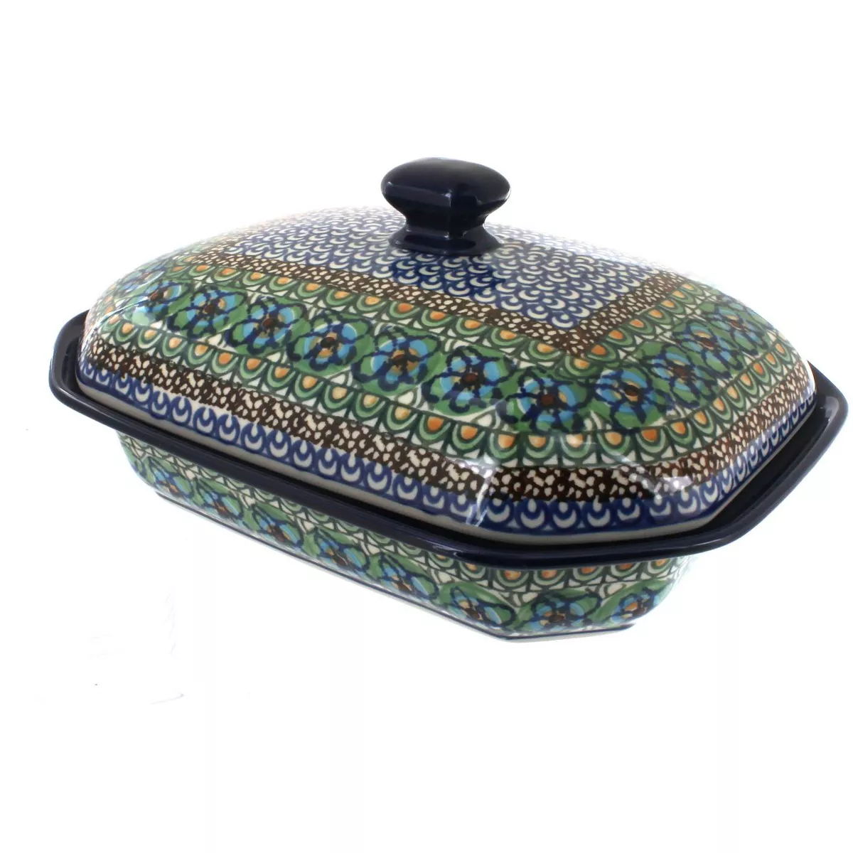 Blue Rose Polish Pottery Mardi Gras Medium Covered Baking Dish