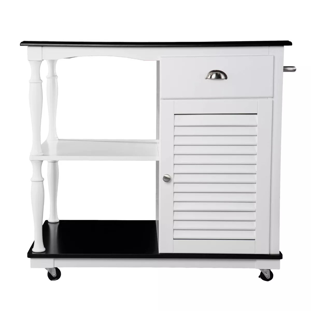 Denrard Rolling Kitchen Island with Storage White/Black - Aiden Lane