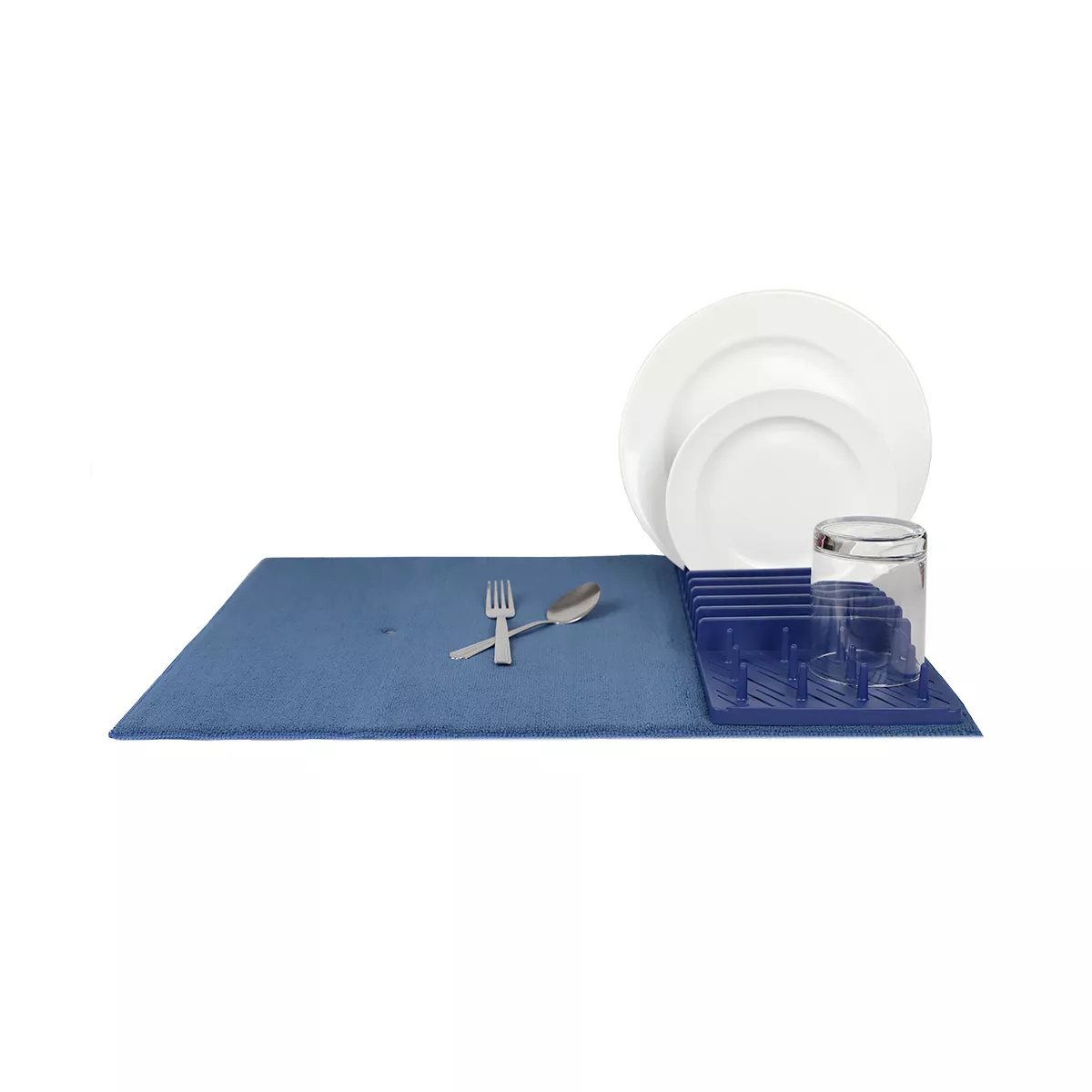 Michael Graves Design 11 Slot Plastic Dish Drying Rack with Super Absorbent Mat, Indigo