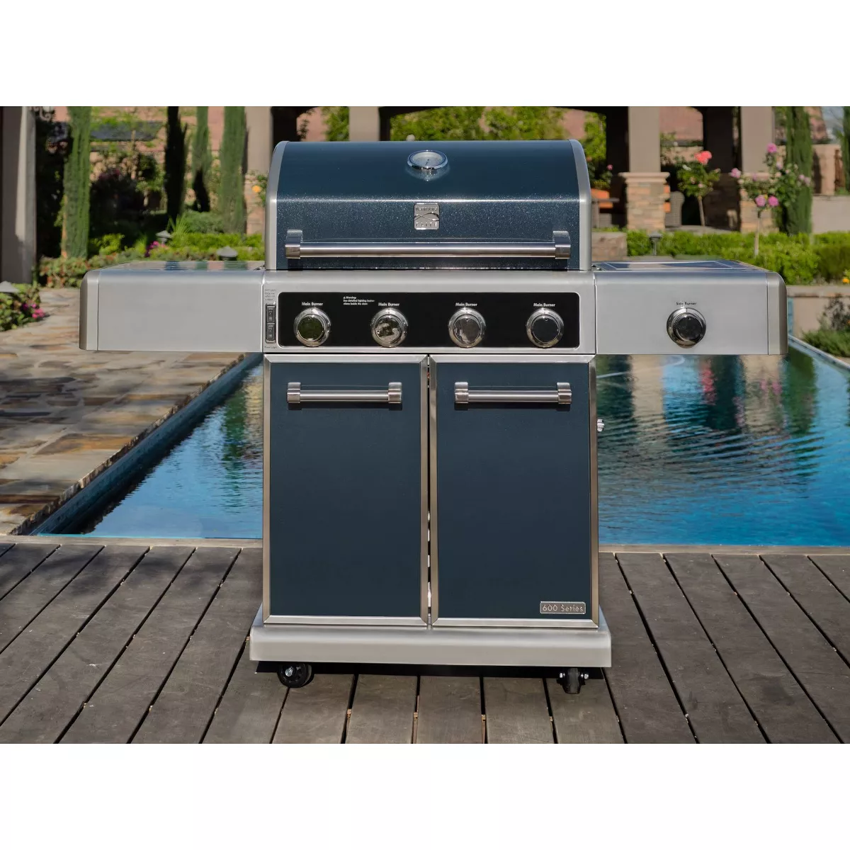 Kenmore Elite 4-Burner Outdoor Gas BBQ Grill with Side Burner PG-40415S0LC Gun Metal