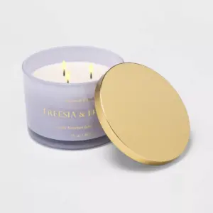 15oz Lidded Glass Jar Solid Color 3-Wick Candle Freesia and Fennel - Opalhouse™