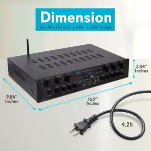 Pyle PTA66BT 600W 6 Channel Wireless Bluetooth Home Audio Amplifier Stereo Receiver Sound System with Microphone Inputs and Remote Control (4 Pack)