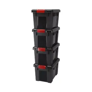 IRIS USA 21 Quart Heavy Duty Secure Latching Totes with Reinforced Lids and Built In Handles for Home Storage Organization, Black (4 Pack)