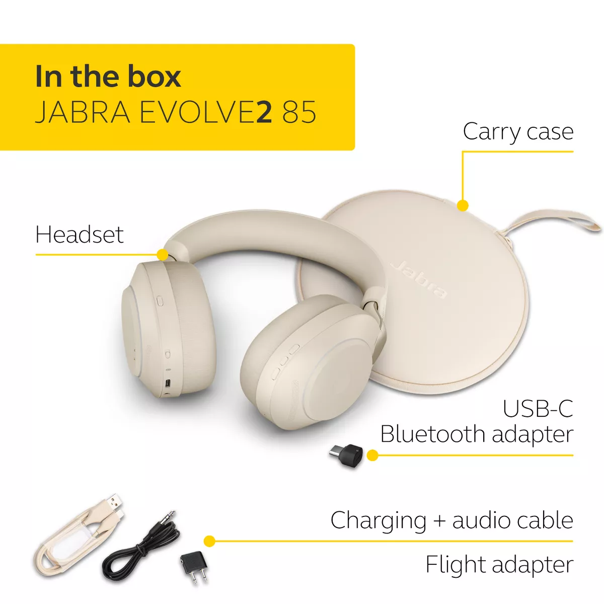 Jabra Evolve2 85 - USB-C MS Teams Stereo - Beige Wireless Headset / Music Headphones