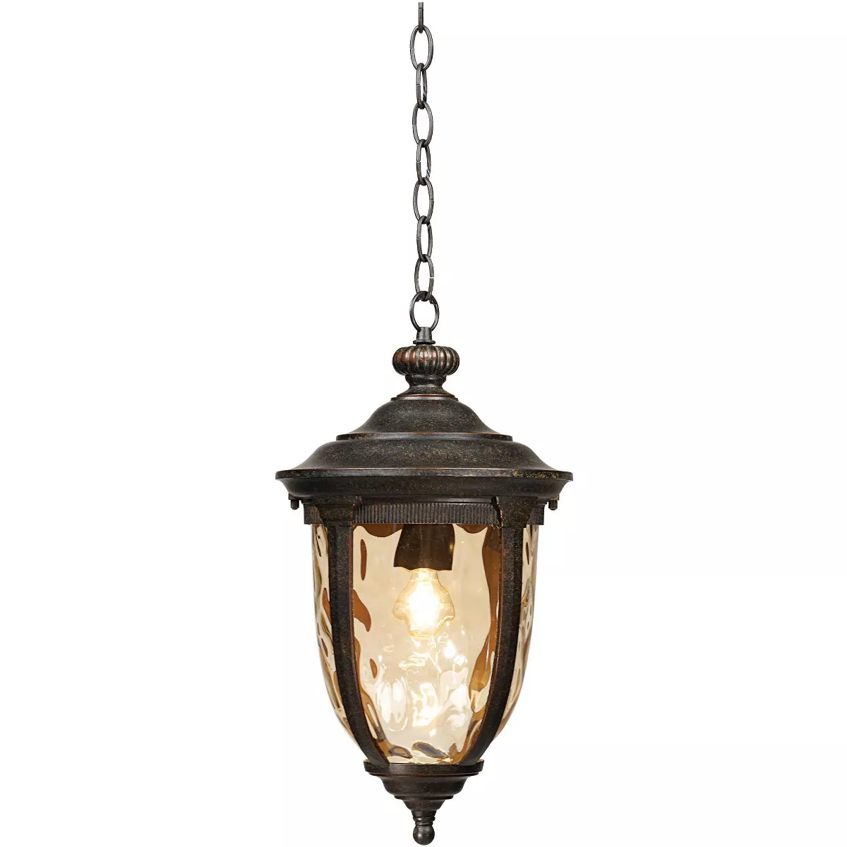 John Timberland Rustic Outdoor Ceiling Light Bronze 18" Hammered Glass for Exterior Entryway Proch