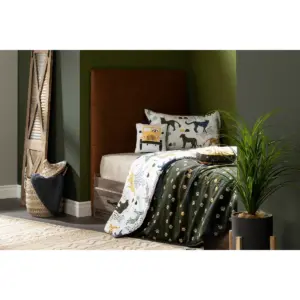 Twin Safari Wild Cats DreamIt Comforter and Pillowcase White/Green - South Shore