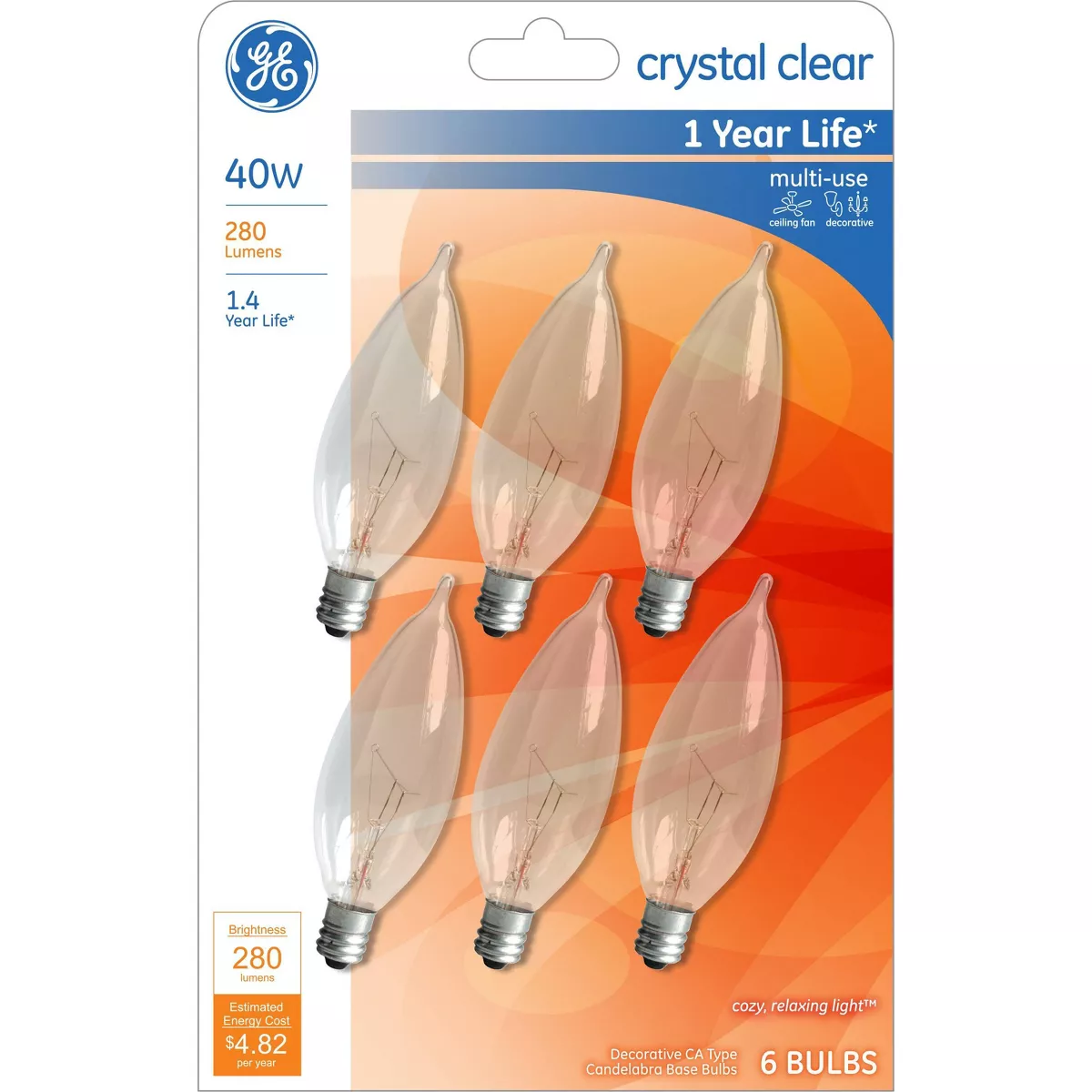 General Electric 40w 6pk Deco Small Base Light Bulb Clear