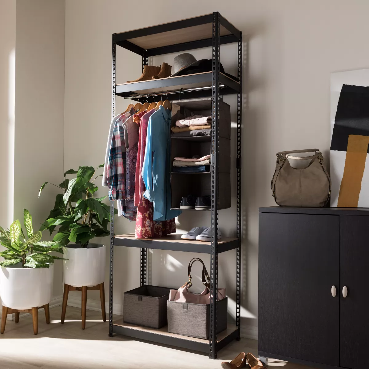 Gavin Metal 4 - Shelf Closet Storage Racking Organizer - Black - Baxton Studio