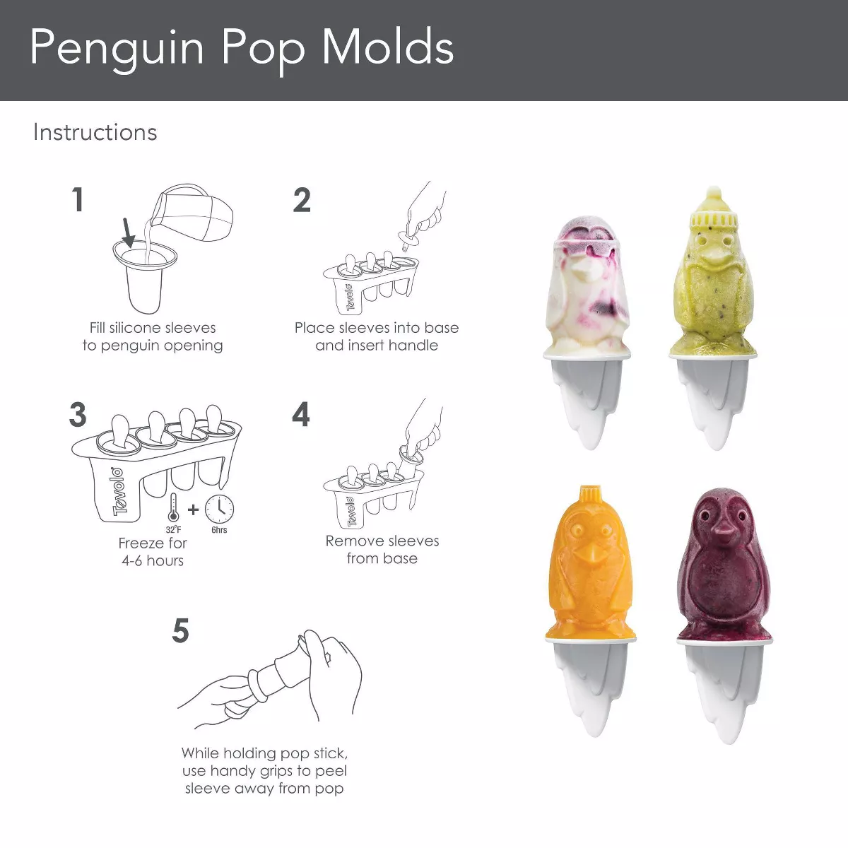 Tovolo Penguin Pop Molds (Set of 4) Black