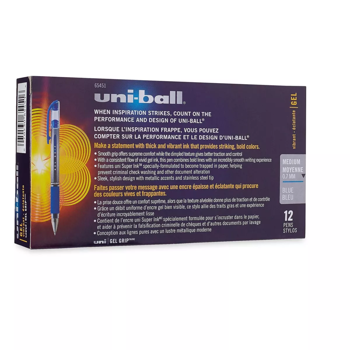 uni-ball Signo Gel GRIP Roller Ball Stick Gel Pen Blue Ink Medium Dozen 65451